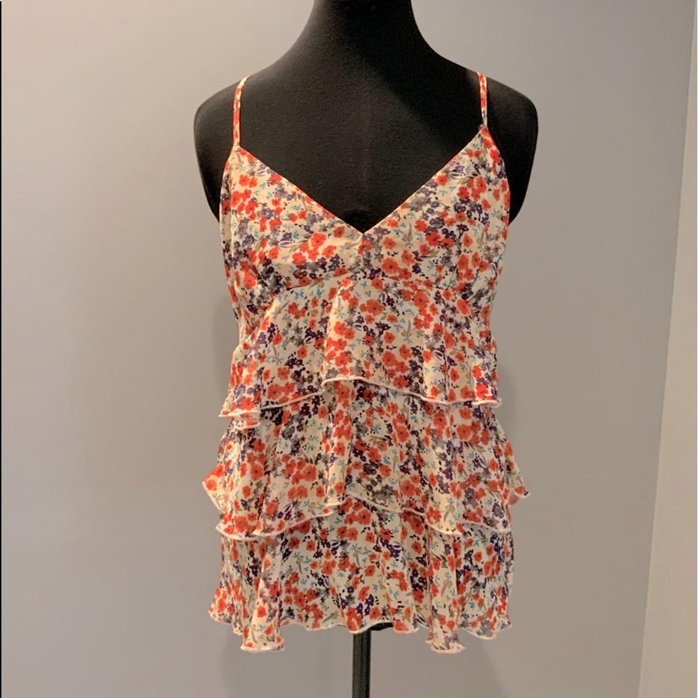 Mimi Chica Floral Print Ruffled Tank Top